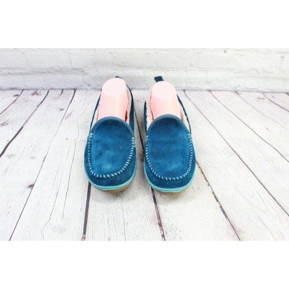 LL Bean Blue Suede Fleece Lined Mountain Moccasins Slipper Size 9 M - Picture 5 of 9
